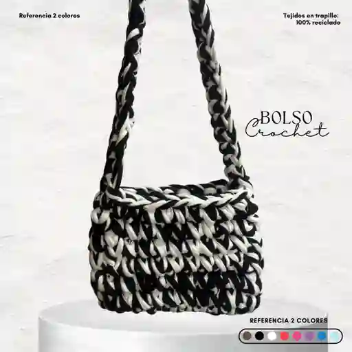 Bolso Cartera Artesanal Crochet Negro Y Blanco – Hecho A Mano Con Trapillo Reciclado