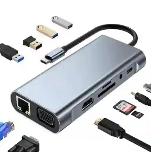 Adaptador Otg Usb/hd: Puertos Rj45, Sd, Microsd Y Audio