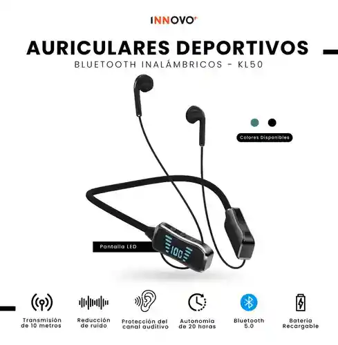 Audífonos Bluetooth Deportivos Kl50 Con Pantalla Led Batería De Larga Duración Micrófono