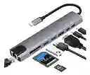 Hub Usb C Puertos Adaptador Multipuerto Hdmi 8 En 1 Mac Win Color Plateado