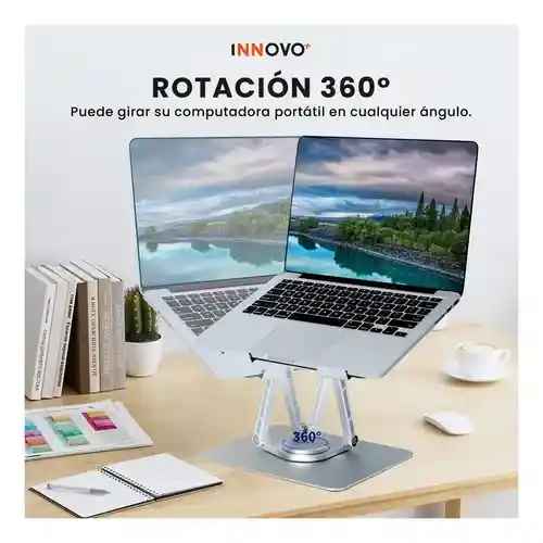 Soporte Giratorio 360° Portátil Laptop Tablet Aluminio Altura Ajustable Ergonómico Y Plegable