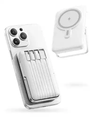 Power Bank Inalámbrico Magnético 7.000 Mah Carga Rápida 4 Cables Integrados Y Soporte 22.5w
