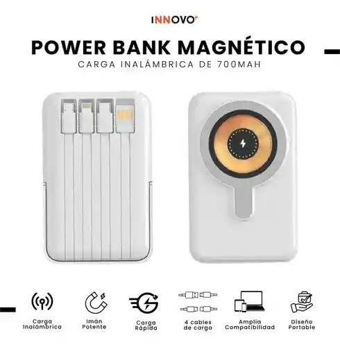 Power Bank Inalámbrico Magnético 7.000 Mah Carga Rápida 4 Cables Integrados Y Soporte 22.5w