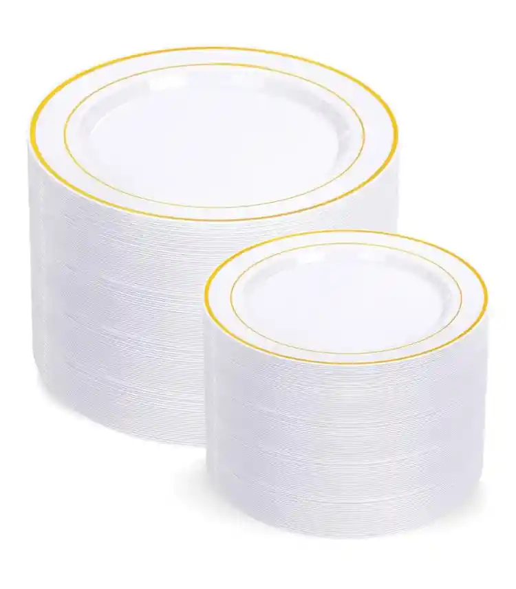 Set Platos Borde Dorado X12 Unds (6 Platos Grandes Y 6 Platos Pequeños), Platos Elegantes, De Lujo