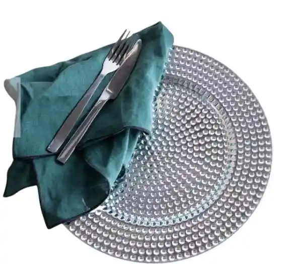 Plato Base 33 Cms Plateada Martillada, Plato De Carga