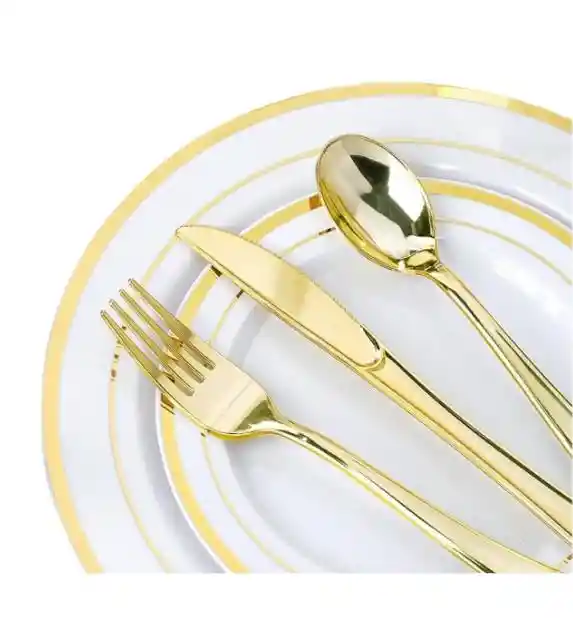 Set Platos Borde Dorado X12 Unds (6 Platos Grandes Y 6 Platos Pequeños), Platos Elegantes, De Lujo