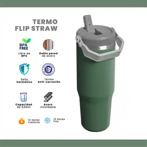 Termo Acero Inoxidable 900ml Flip Straw Antiderrames