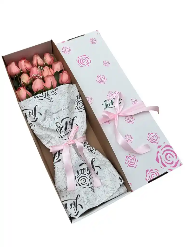 Flores De Rosas Rosadas En Caja X12 Unidades