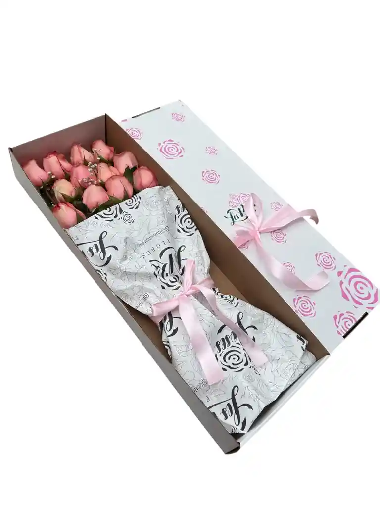 Flores De Rosas Rosadas En Caja X12 Unidades