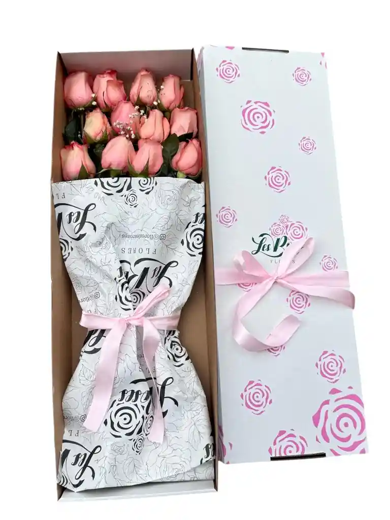 Flores De Rosas Rosadas En Caja X12 Unidades