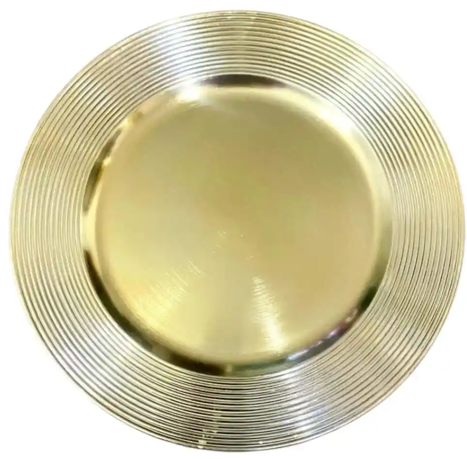 Plato Base 33 Cms Dorado Circulos,platos De Carga, Platos De Lujo, Elegantes