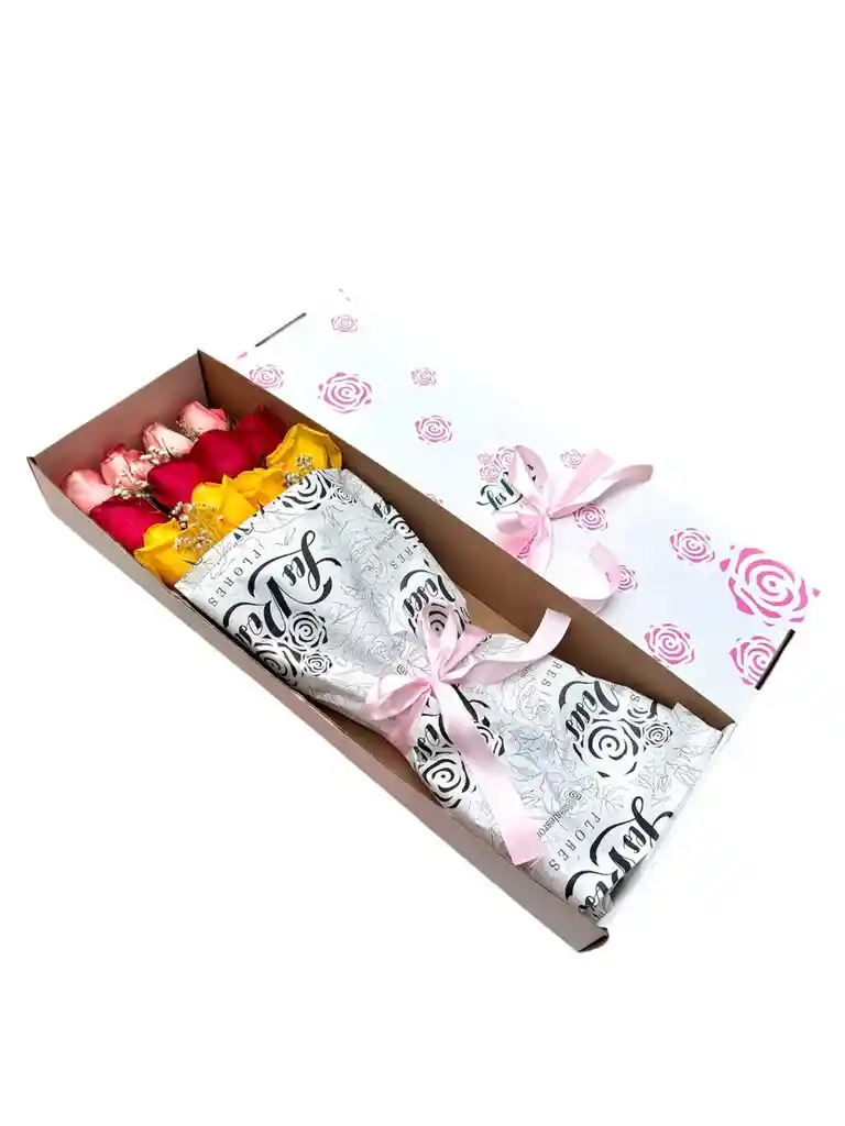 Flores De Rosas De Colores En Estuche 12 Unidades Surtidas