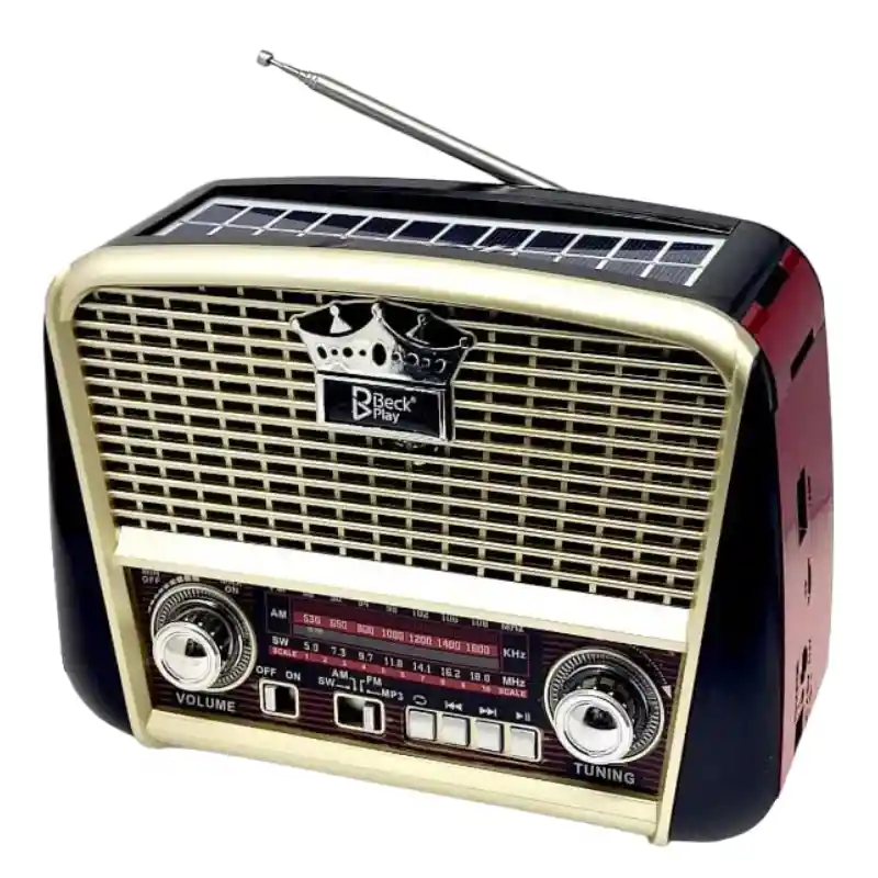 Radio Retro Portátil Beckplay Bp-r103bts 3 Bandas Con Bluetooth, Panel Solar Y Usb