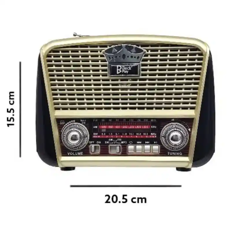 Radio Retro Portátil Beckplay Bp-r103bts 3 Bandas Con Bluetooth, Panel Solar Y Usb