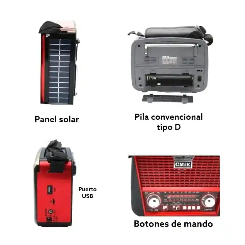 Radio Retro Portátil Beckplay Bp-r103bts 3 Bandas Con Bluetooth, Panel Solar Y Usb