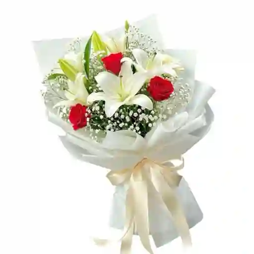 Ramo De Rosas Rojas Y Lirios Blancos