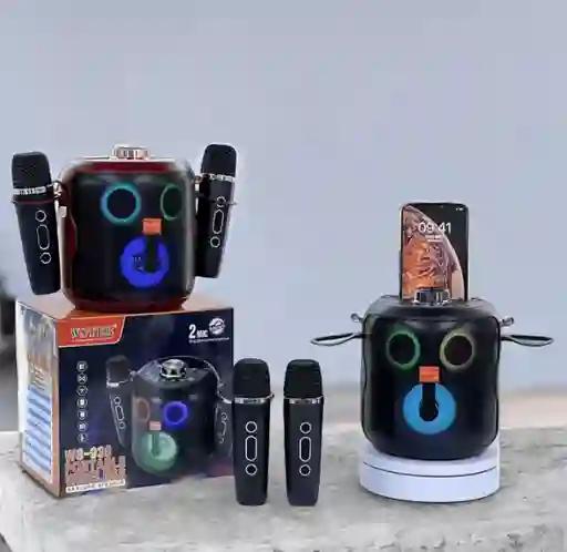 Parlante Karaoke Wester Ws-930/ Bafle Negro Inalambrico Bluetooth 2 Microfono Luz Led