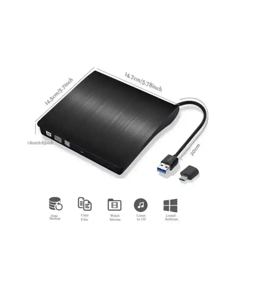 Lector Quemador Cd / Dvd Externo 3.0 Usb A Y Tipo C Alta Vel