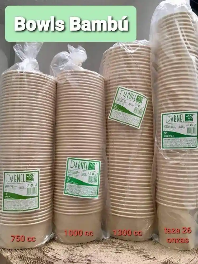 Bowl Bambú 1300 Cc Con Tapa X 10 Unds, Contenedor Para Alimentos