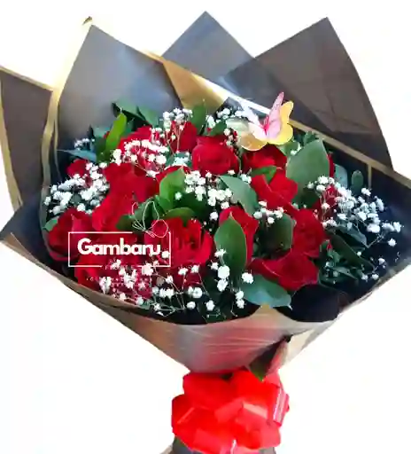 Flores Rosas Rojas X24 En Bouquet.-
