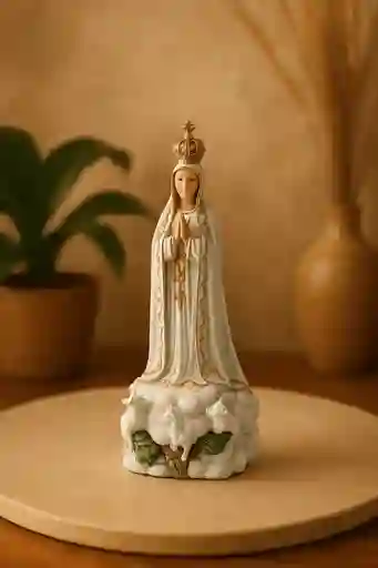 Virgen De Fátima En Resina – Detalle Artesanal Y Acabado Realista