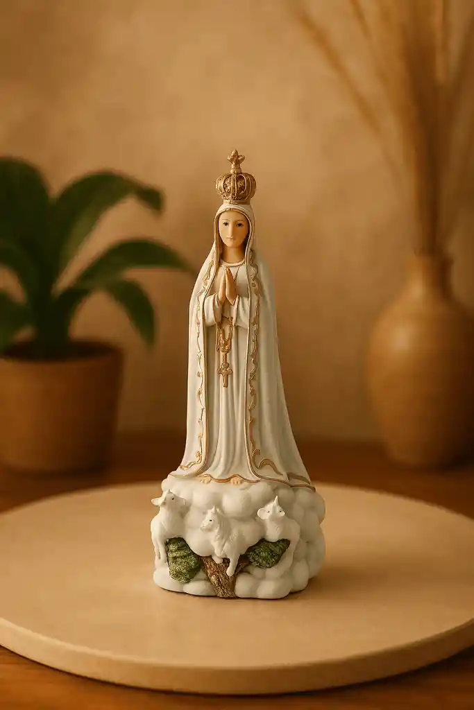 Virgen De Fátima En Resina – Detalle Artesanal Y Acabado Realista