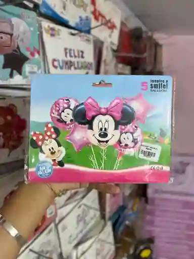 Kit Decorativo De Globos De Minie Mouse Rosada X 5 Unid
