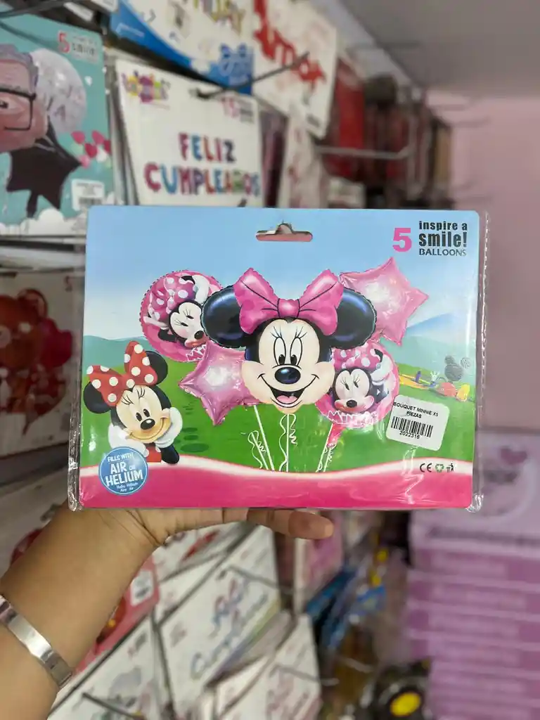Kit Decorativo De Globos De Minie Mouse Rosada X 5 Unid