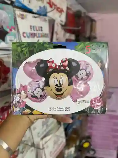 Kit Decorativo De Globos De Minie Mouse Moño Rojo X 5 Unid