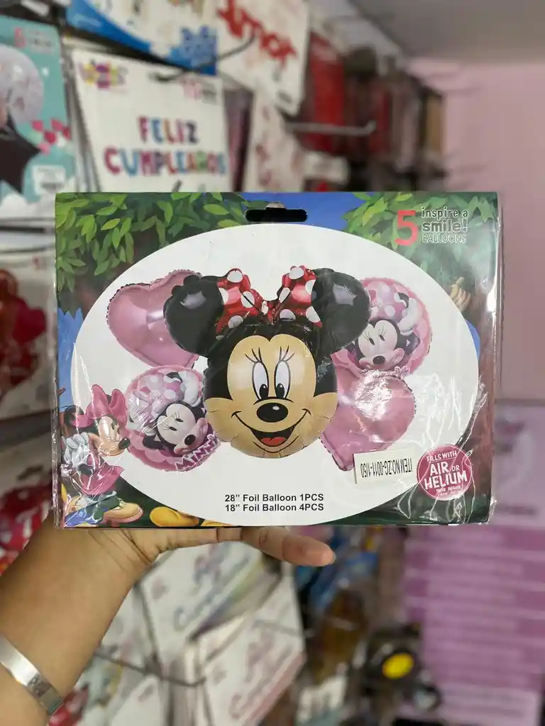 Kit Decorativo De Globos De Minie Mouse Moño Rojo X 5 Unid
