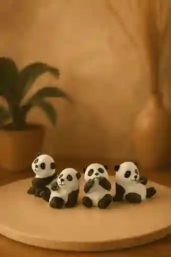 Set De Estatuillas De Pandas Comiendo Bambú – Decoración Tierna Y Detallada