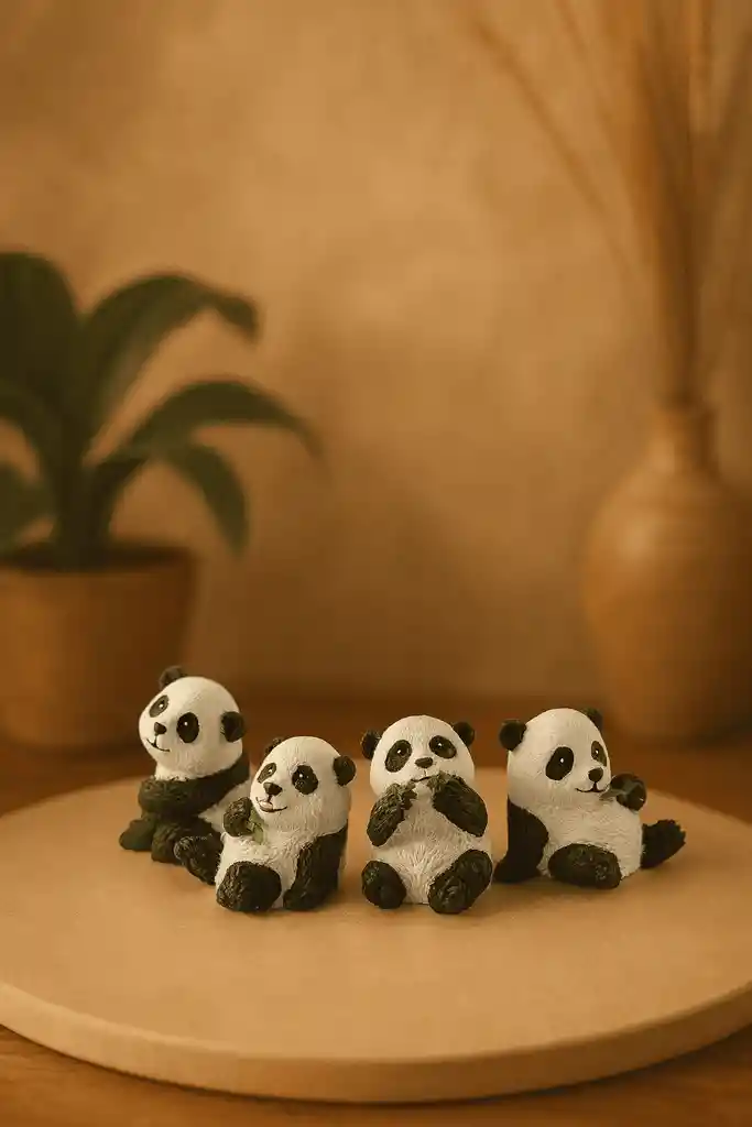 Set De Estatuillas De Pandas Comiendo Bambú – Decoración Tierna Y Detallada