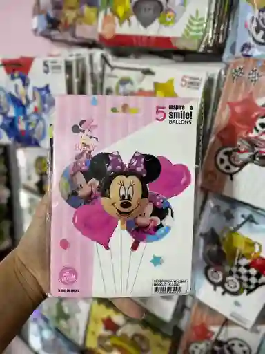 Kit Decorativo De Globos De Minie Mouse Corazon Rosa X 5 Unid