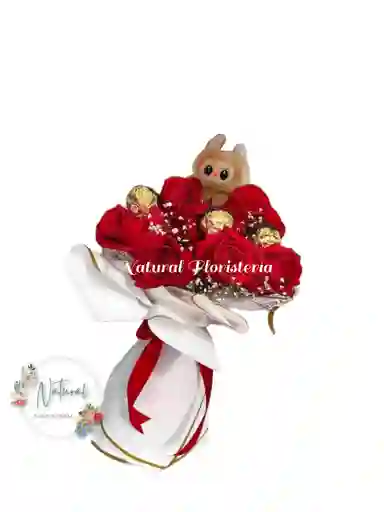 Boquut De 12 Rosas 4 Chocolates Llavero Labubu