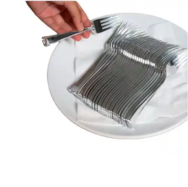 Tenedor Plateado Plástico Desechable, Tenedor De Lujo, Tenedor Elegante