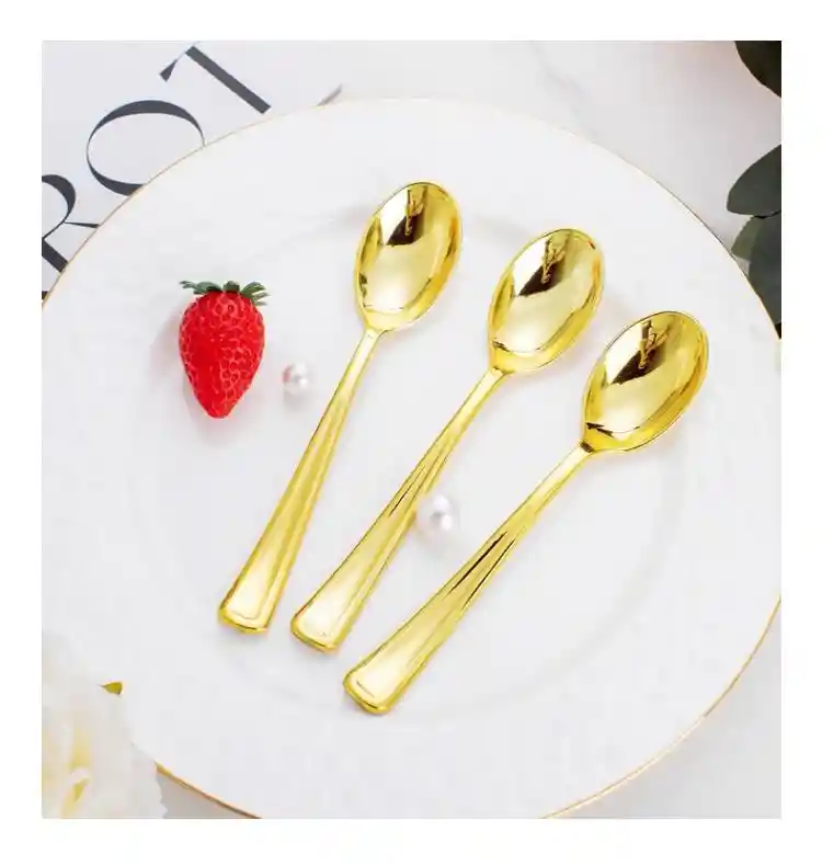 Cucharas Doradas Plásticas, Cucharas De Lujo, Cubierto Elegante
