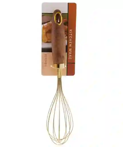Batidor Manual Dorado Acero Inoxidable Con Mango En Madera