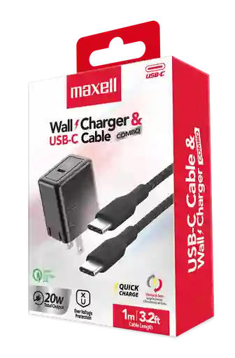 Cargador Maxell Carga Rápida Usb-c + Cable 1mt 20w