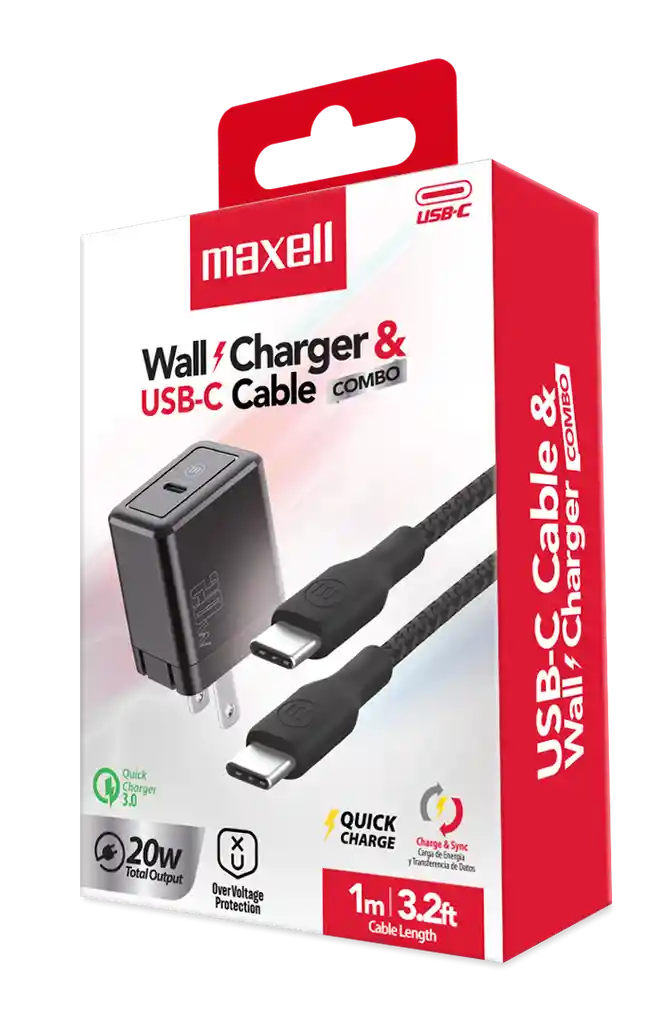 Cargador Maxell Carga Rápida Usb-c + Cable 1mt 20w