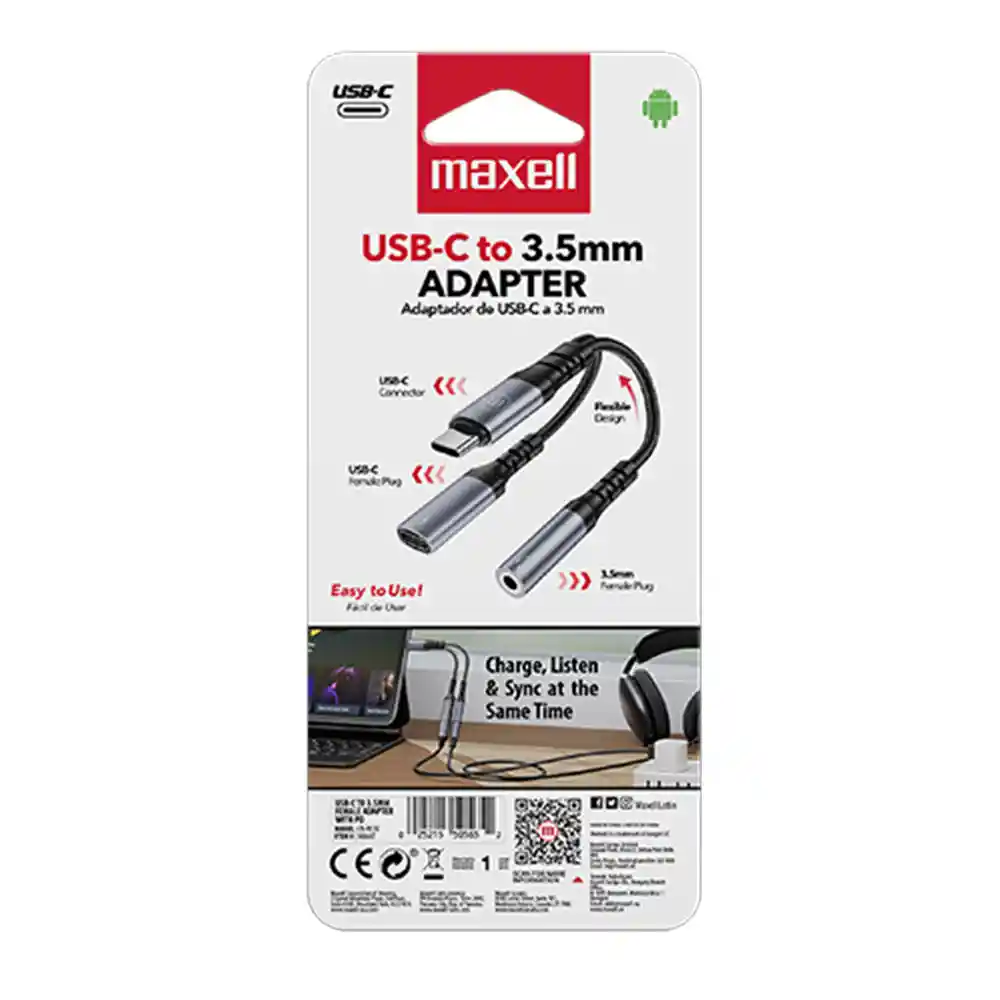 Adaptador De Usb-c A Maxell 3.5 Mm Hembra Con Pd