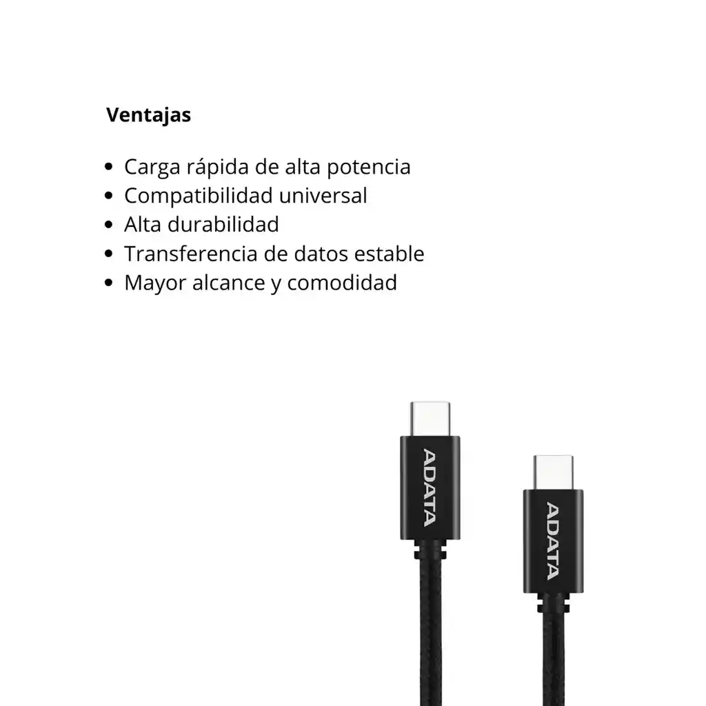 Cable Usb-c A Usb-c Adata 2 Mtr 100w Pd/qc Negro