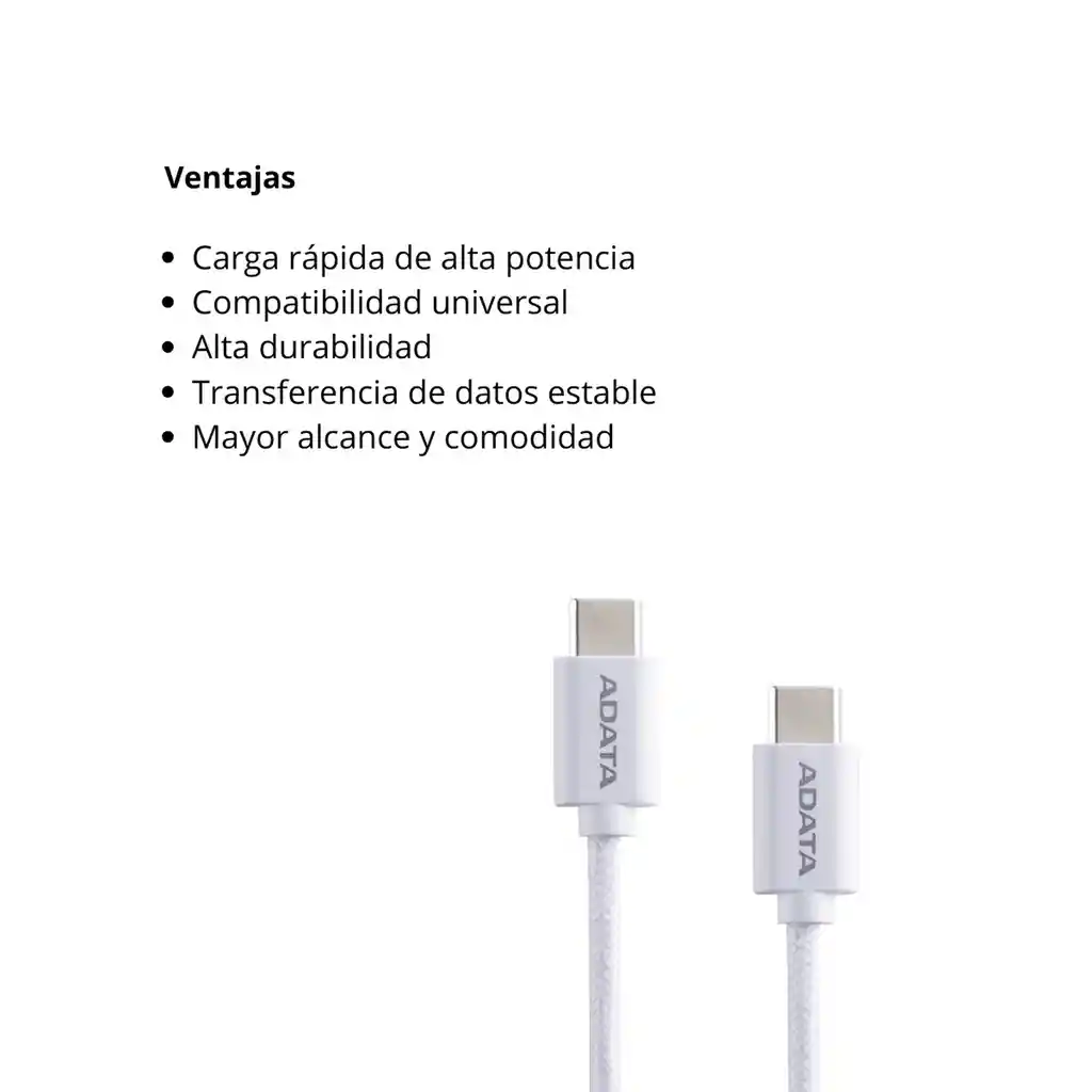 Cable Usb-c A Usb-c Adata 2 Mtr 100w Pd/qc Blanco