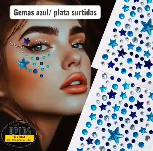 Gemas Azul Plata Adhesivas Piedritas Cristales Decorativos