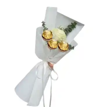 Bouquet De 1 Rosa Blanca Y 3 Ferrero