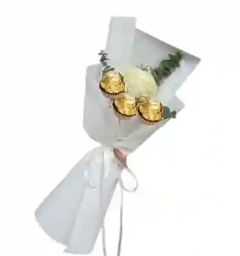 Bouquet De 1 Rosa Blanca Y 3 Ferrero