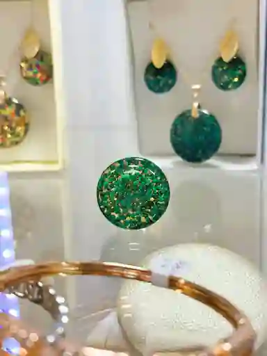 Anillo Redondo Arte Resina Aguamarina