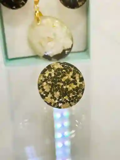 Anillo Redondo Arte Resina Amarillo Con Negro