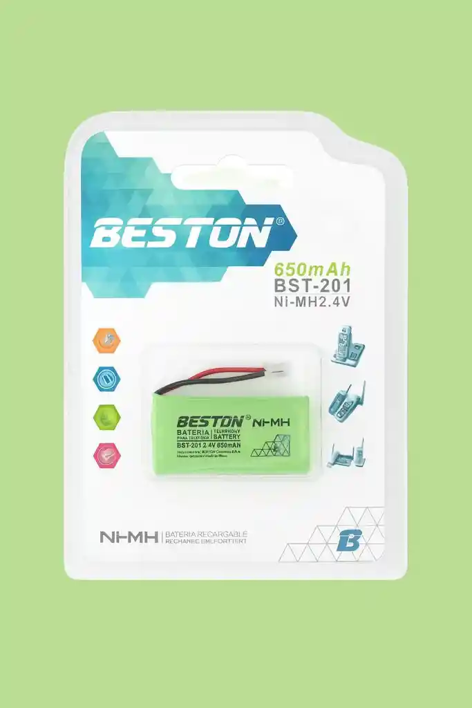 Pila Recargable Ni-mh 2.4v 650mah Beston Bst-201 Para Teléfonos Inalámbricos