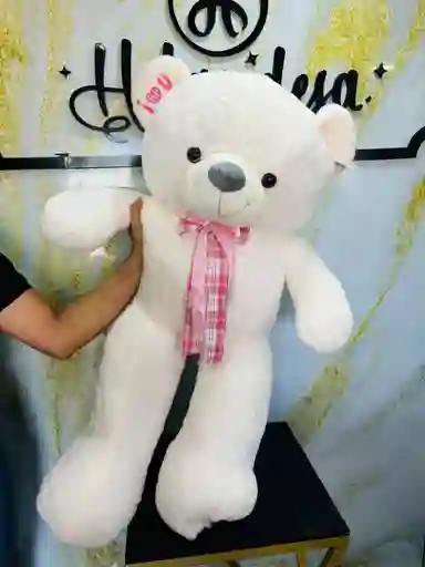 Oso De Peluche Blanco Con Corbata Rosada