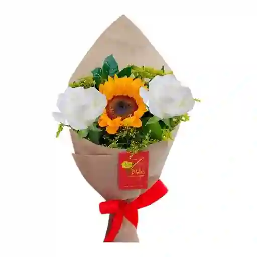 Bouquet De 1 Girasol Y 2 Rosas Blancas